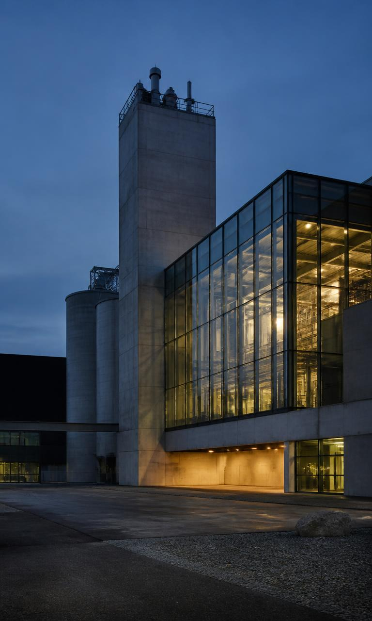 Lit office building at dusk
